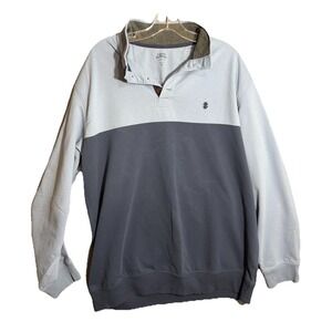 IZOD Saltwater Mens XL Colorblock Mock Neck 4-Button Pullover Blue